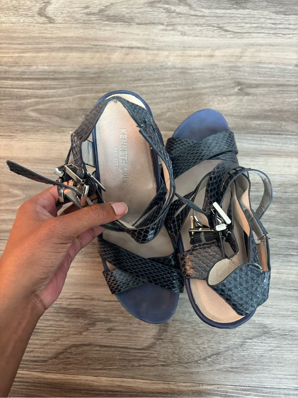 Kenneth Cole Women’s Black Snakeskin Wedge Sandals